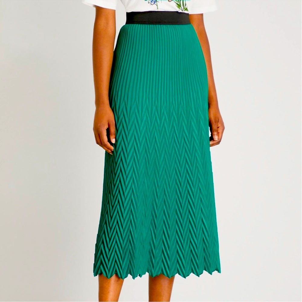 Maje Jissa - Green - Chevron Pleated Midi Skirt